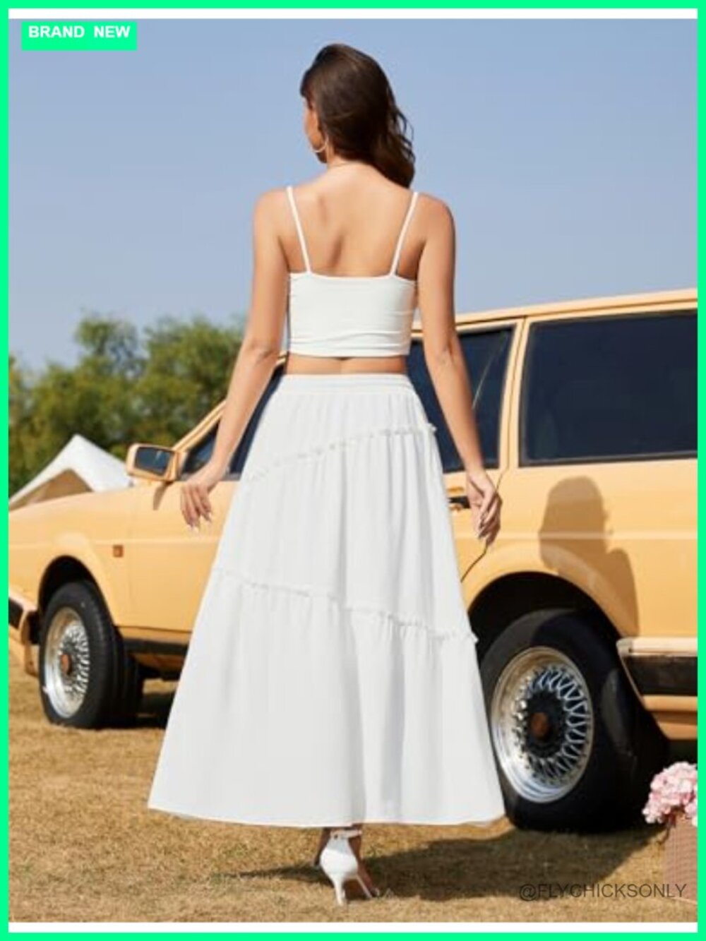 Smocked Tiered Maxi Skirt with Pockets High Waist A-Line Flowy Long - Picture 4 of 6